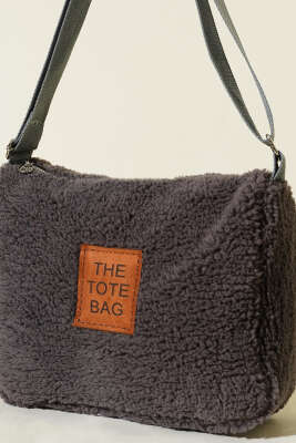 Peluş Omuz Askılı Tote Çanta Füme - Kol Çantası