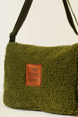 Peluş Omuz Askılı Tote Çanta Haki - Kol Çantası