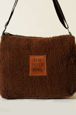 Peluş Omuz Askılı Tote Çanta Kahve - Kol Çantası