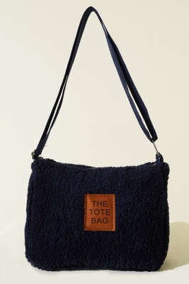 Peluş Omuz Askılı Tote Çanta Lacivert - Kol Çantası