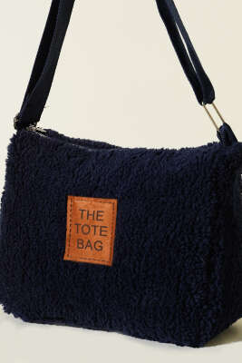 Peluş Omuz Askılı Tote Çanta Lacivert - Kol Çantası