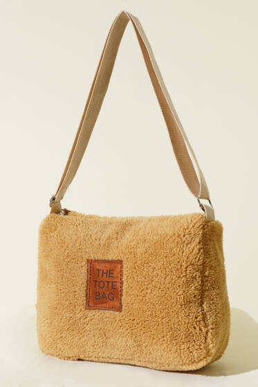 Peluş Omuz Askılı Tote Çanta Latte - Kol Çantası