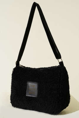 Peluş Omuz Askılı Tote Çanta Siyah - GÜZEL ÇANTA