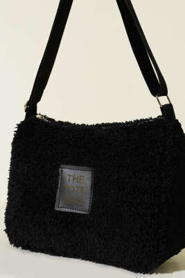 Peluş Omuz Askılı Tote Çanta Siyah - Kol Çantası
