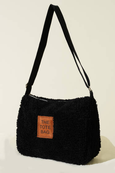 Peluş Omuz Askılı Tote Çanta Siyah Taba - Kol Çantası