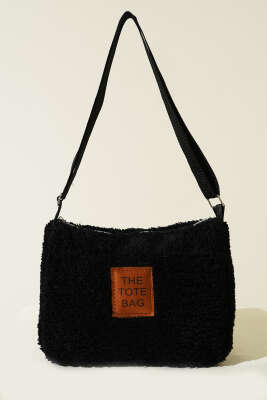 Peluş Omuz Askılı Tote Çanta Siyah Taba - Kol Çantası