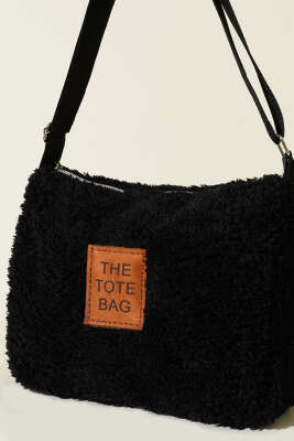 Peluş Omuz Askılı Tote Çanta Siyah Taba - Kol Çantası