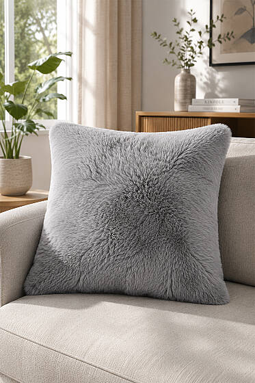 Peluş Yastık Kılıfı Gri - Yastık Kılıfı