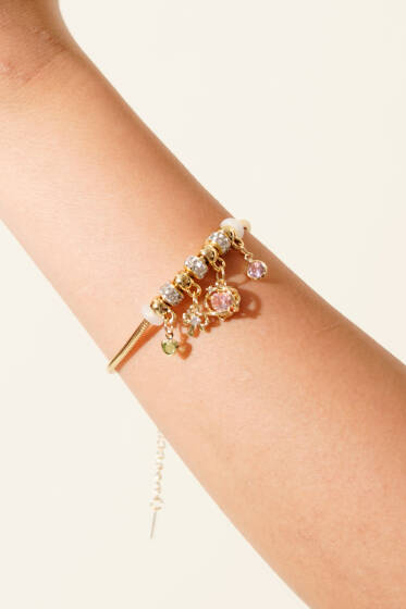 Pembe Taşlı Kalp Bileklik Gold - Günün Seçilenleri