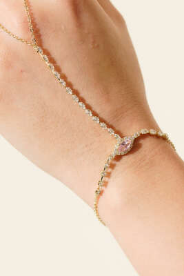 Pembe Taşlı Su Yolu Şahmeran Gold - Bileklik