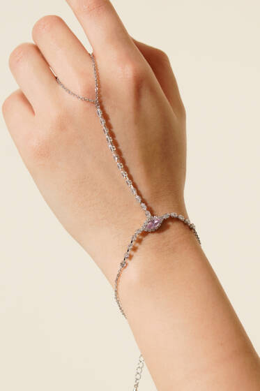 Pembe Taşlı Su Yolu Şahmeran Gümüş - Bileklik