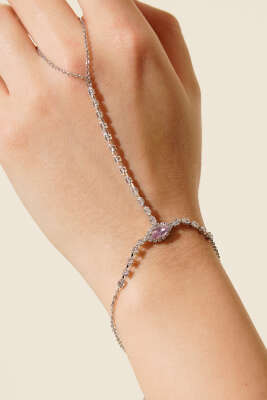 Pembe Taşlı Su Yolu Şahmeran Gümüş - Bileklik