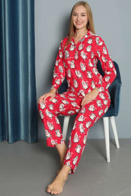 Penguen Desen Süet Pijama Takımı Fuşya - Pijama