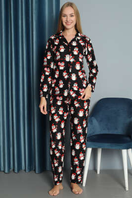 Penguen Desen Süet Pijama Takımı Siyah - Pijama