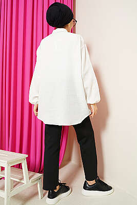 Penguen Nakışlı Müslin Gömlek Ekru - Gömlek