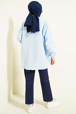 Penguen Nakışlı Müslin Gömlek Mavi - Gömlek