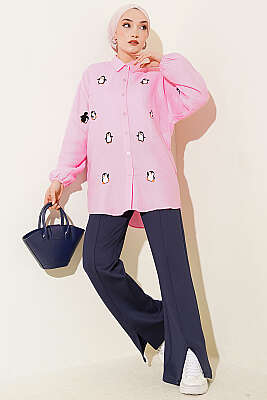 Penguen Nakışlı Müslin Gömlek Pembe - 500-700 TL Ürünler