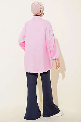 Penguen Nakışlı Müslin Gömlek Pembe - Gömlek