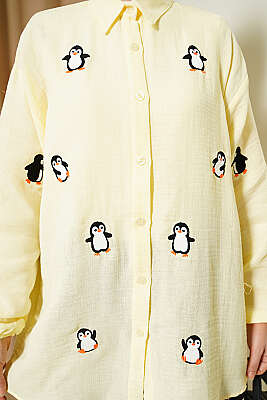 Penguen Nakışlı Müslin Gömlek Sarı - Gömlek