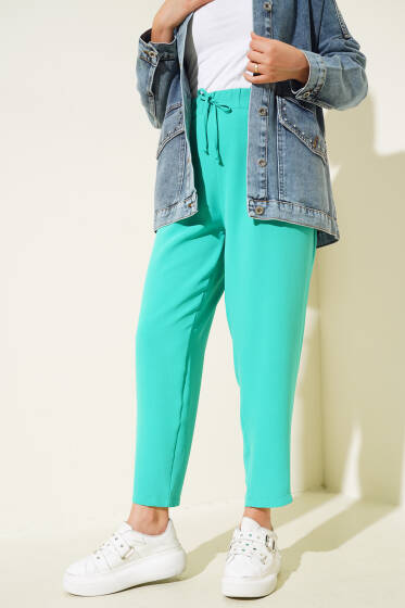 Pens Detaylı Dar Paça Pantolon Su Yeşili - Pantolon