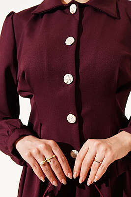 Pens Detaylı Kemerli Dabıl Etekli Takım Bordo - İkili Takım