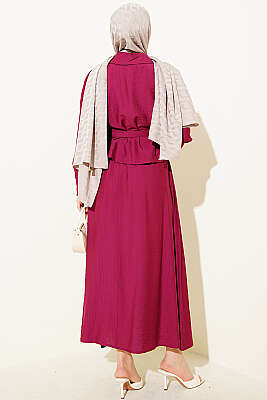 Pens Detaylı Kemerli Etekli Takım Bordo - İkili Takım