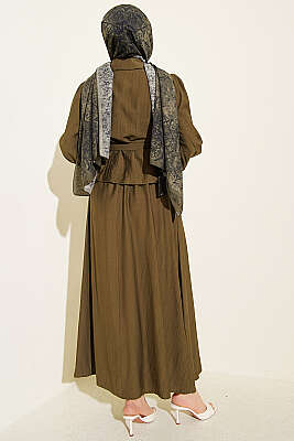 Pens Detaylı Kemerli Etekli Takım Haki - İkili Takım