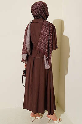 Pens Detaylı Kemerli Etekli Takım Kahve - İkili Takım