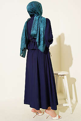 Pens Detaylı Kemerli Etekli Takım Lacivert - İkili Takım