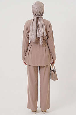 Pens Detaylı Kemerli İkili Takım Bej - İkili Takım