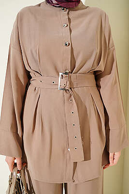 Pens Detaylı Kemerli İkili Takım Bej - İkili Takım