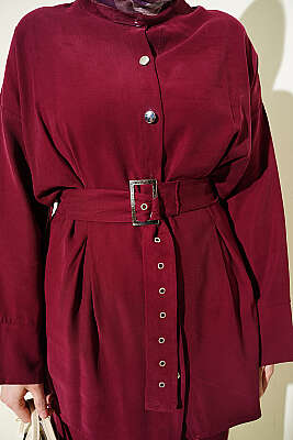 Pens Detaylı Kemerli İkili Takım Bordo - İkili Takım