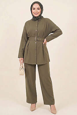 Pens Detaylı Kemerli İkili Takım Haki - İkili Takım