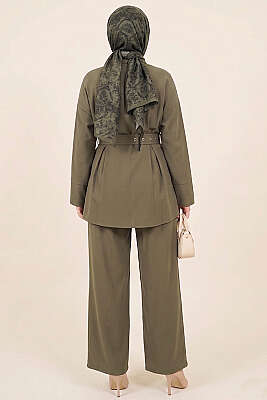 Pens Detaylı Kemerli İkili Takım Haki - İkili Takım