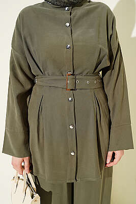 Pens Detaylı Kemerli İkili Takım Haki - İkili Takım