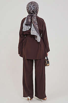 Pens Detaylı Kemerli İkili Takım Kahve - İkili Takım