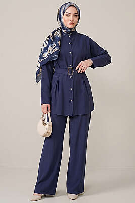 Pens Detaylı Kemerli İkili Takım Lacivert - İkili Takım