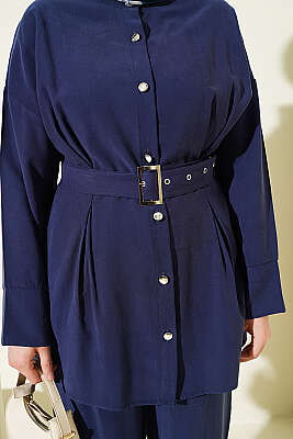 Pens Detaylı Kemerli İkili Takım Lacivert - İkili Takım