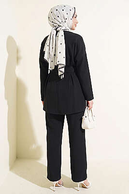 Pens Detaylı Kemerli İkili Takım Siyah - İkili Takım