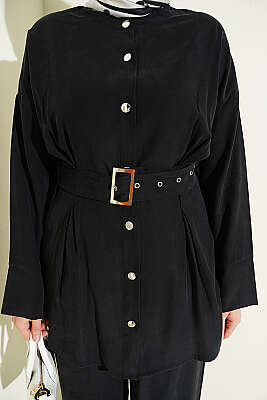 Pens Detaylı Kemerli İkili Takım Siyah - İkili Takım