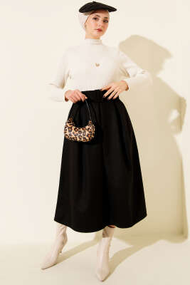Pens Detaylı Kloş Kaşe Etek Siyah - Etek