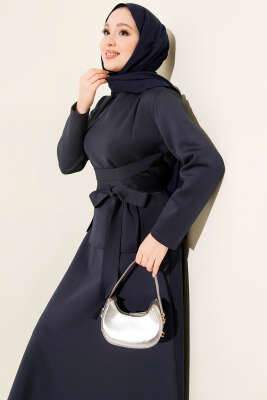 Pens Detaylı Kuşaklı Scuba İkili Etekli Takım Lacivert - İkili Takım