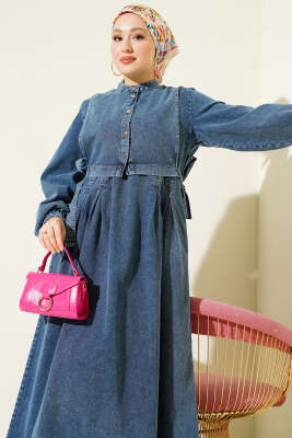 Pens Detaylı Yelekli Kot Elbise Kot Mavisi - Elbise