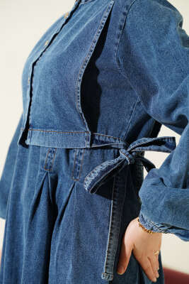 Pens Detaylı Yelekli Kot Elbise Kot Mavisi - Elbise