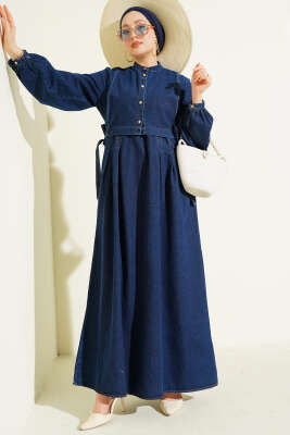 Pens Detaylı Yelekli Kot Elbise Lacivert - ASME