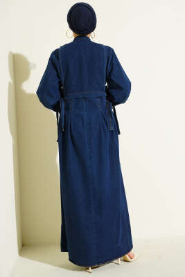 Pens Detaylı Yelekli Kot Elbise Lacivert - Elbise