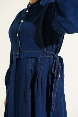 Pens Detaylı Yelekli Kot Elbise Lacivert - Elbise