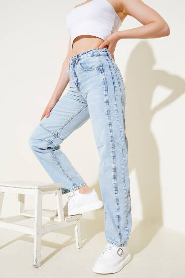 Pensli Baggy Kot Pantolon Buz Mavisi - Kadın Giyim Modelleri