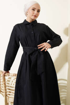 Pensli Boydan Düğmeli Gabardin Elbise Lacivert - Elbise