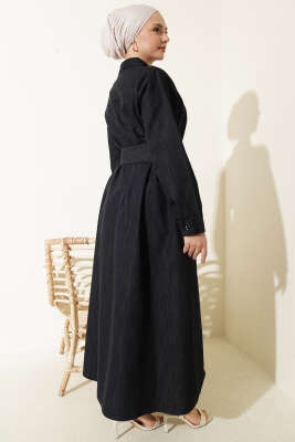 Pensli Boydan Düğmeli Gabardin Elbise Lacivert - Elbise